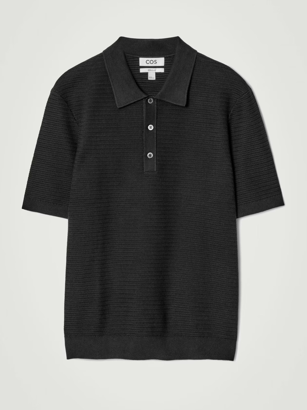 COS TEXTURED KNITTED COTTON POLO SHIRT BLACK